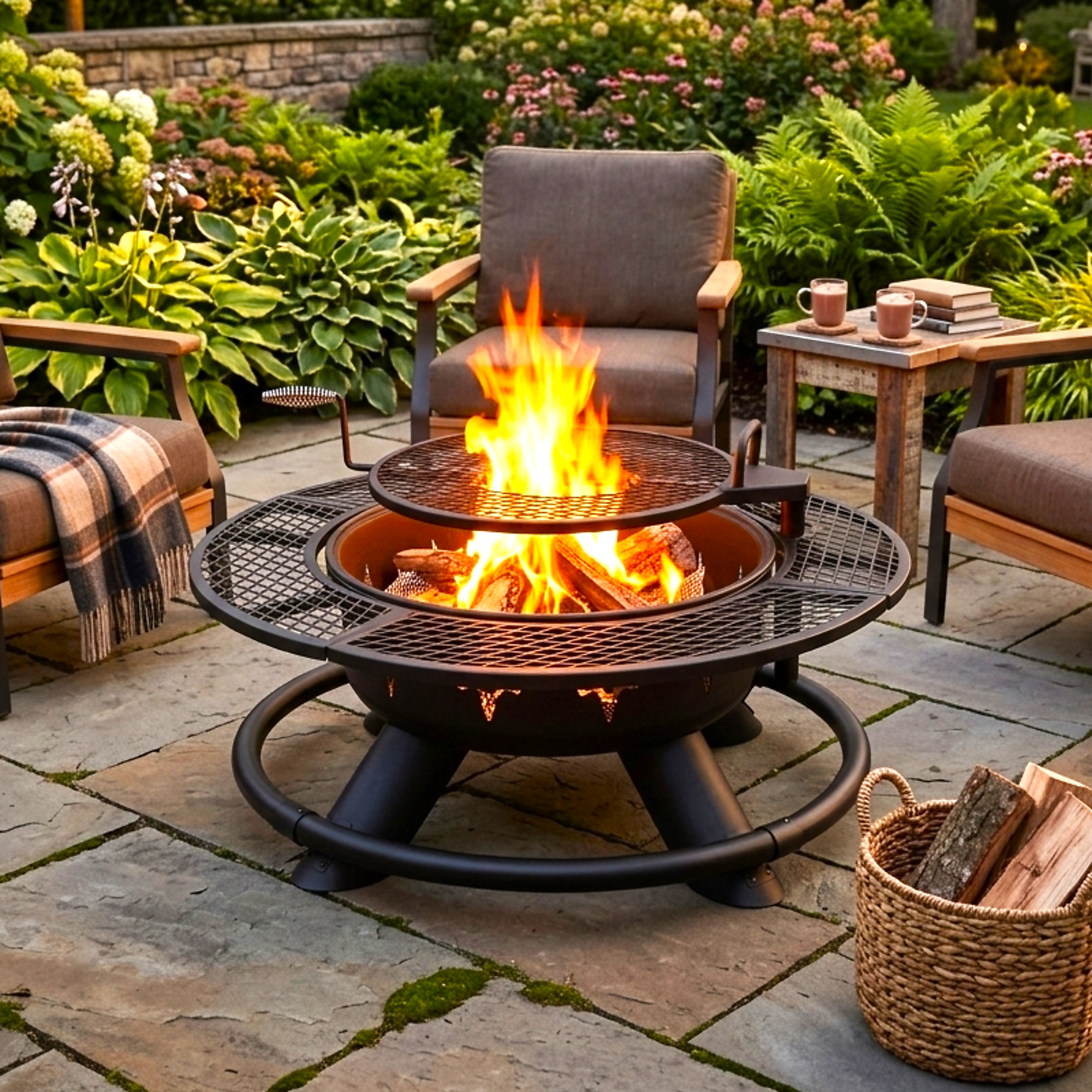 Vantana Outdoor Fire Pit with Adjustable Grill — 47in., Deer Head Version, Model# VTOD2A-OC001